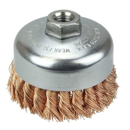 WEILER 4" Single Row Knot Wire Cup Brush .020" Bronze 5/8"-11 UNC Nut 12776